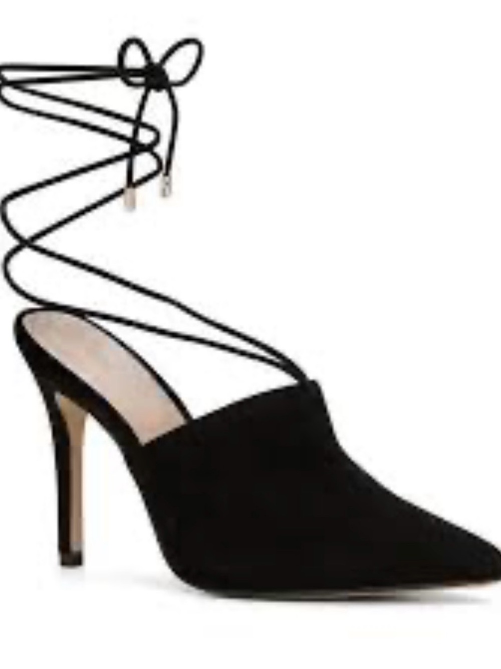 Aldo Carolina Black Suede Lace-Up Pointed Toe Mule Heels